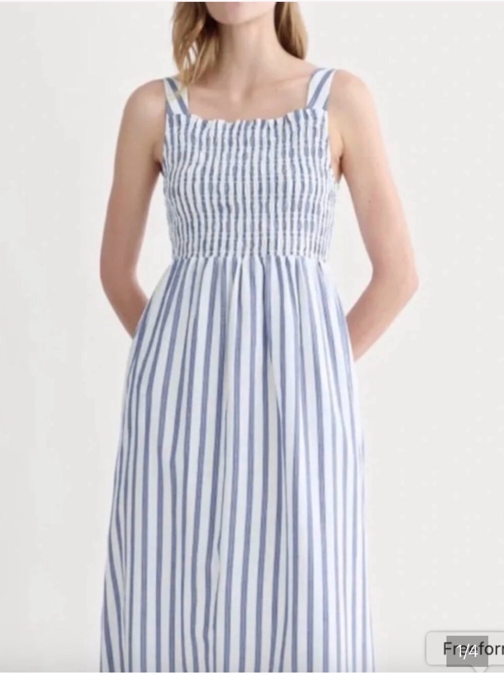 Everlane The Gauze Smock Square Neck Blue Striped Midi Dress Women’s Sz S - Picture 1 of 6